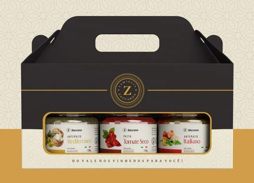 Caixa do Kit Delicatessen Zaccaron com três potes